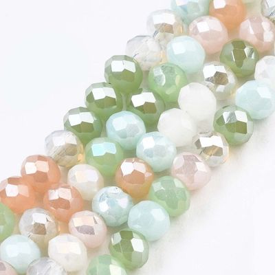 Opaque AB Plated Faceted Glass Rondelles, 3x3.5mm, Mixed Greens