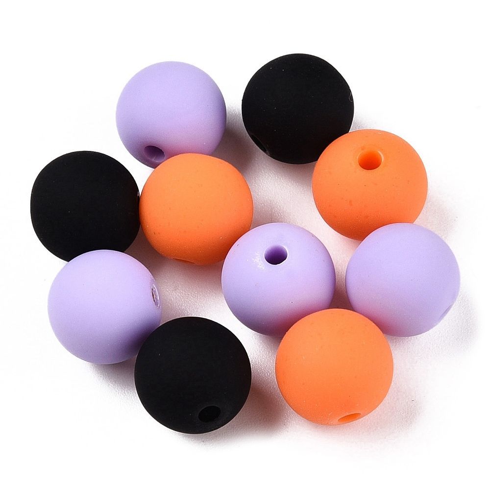 30 x 11mm Rubberized Acrylic Beads, Purple/Black/Orange