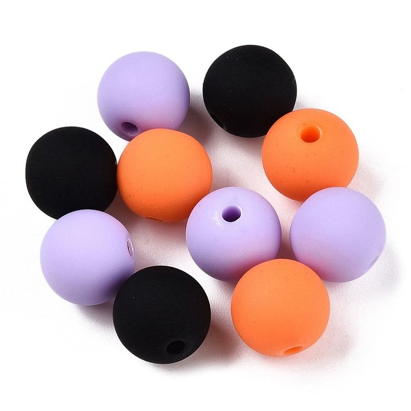 30 x 11mm Rubberized Acrylic Beads, Purple/Black/Orange