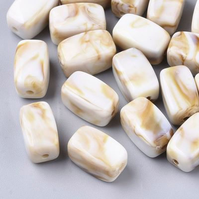 30 x Cuboid Acrylic Marbled Beads in Ivory, 13x7mm