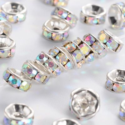 50 x 6x3mm Silver Plated AB Rhinestone Rondelles 50 x 6x3mm Silver Plated AB Rhinestone Rondelles