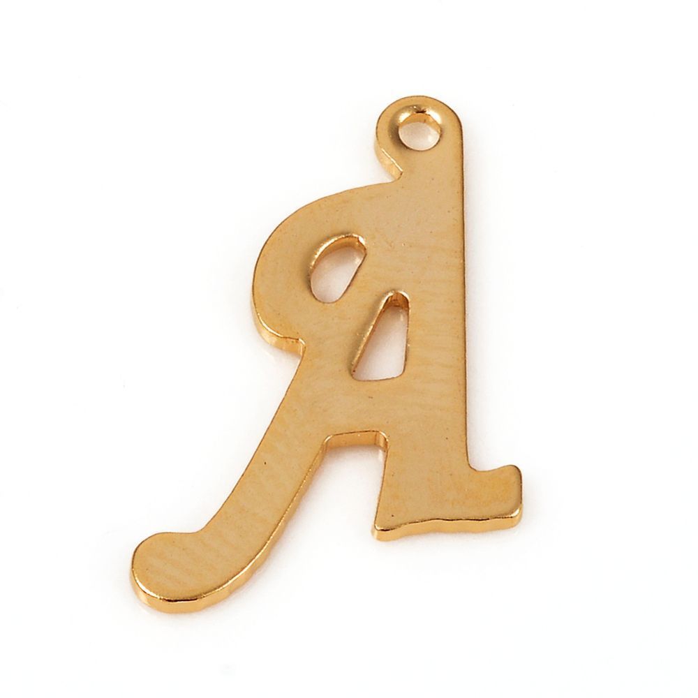 Stainless Steel Gold Letter 'A' Charm/Pendant, 17x11mm Stainless Steel Gold Letter 'A' Charm/Pendant, 17x11mm