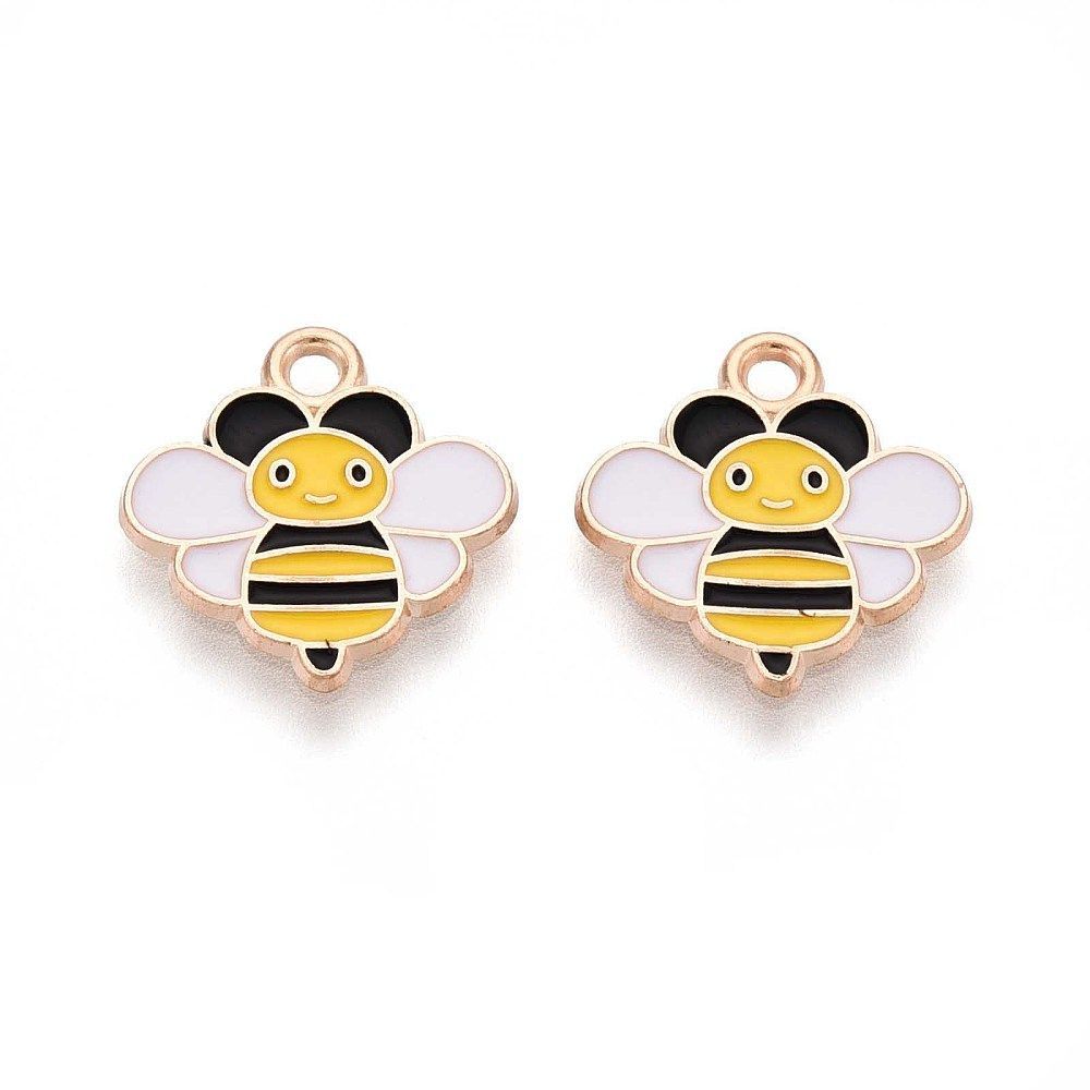 Enamel & Gold Bee Charm, 15x15mm