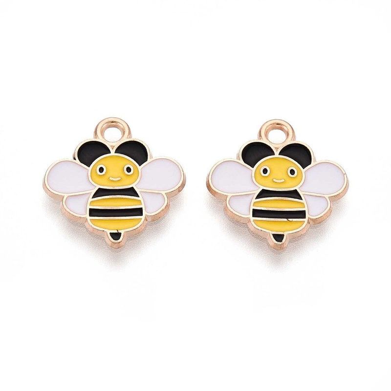 Enamel & Gold Bee Charm, 15x15mm