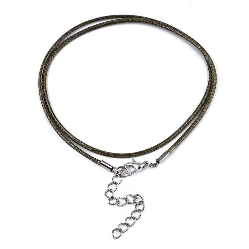 Waxed Cord Finished Necklace in Olive Green, 17"