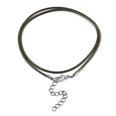 Waxed Cord Finished Necklace in Olive Green, 17"