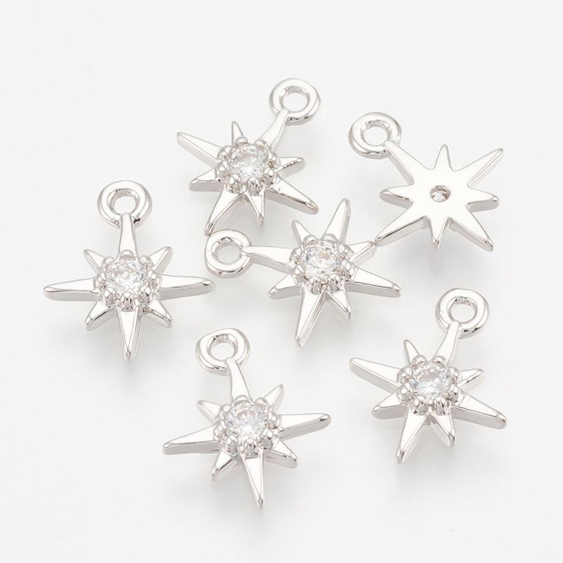 Platinum Plated Cubic Zirconia Star Charm, 10x8x2mm