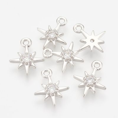 Platinum Plated Cubic Zirconia Star Charm, 10x8x2mm