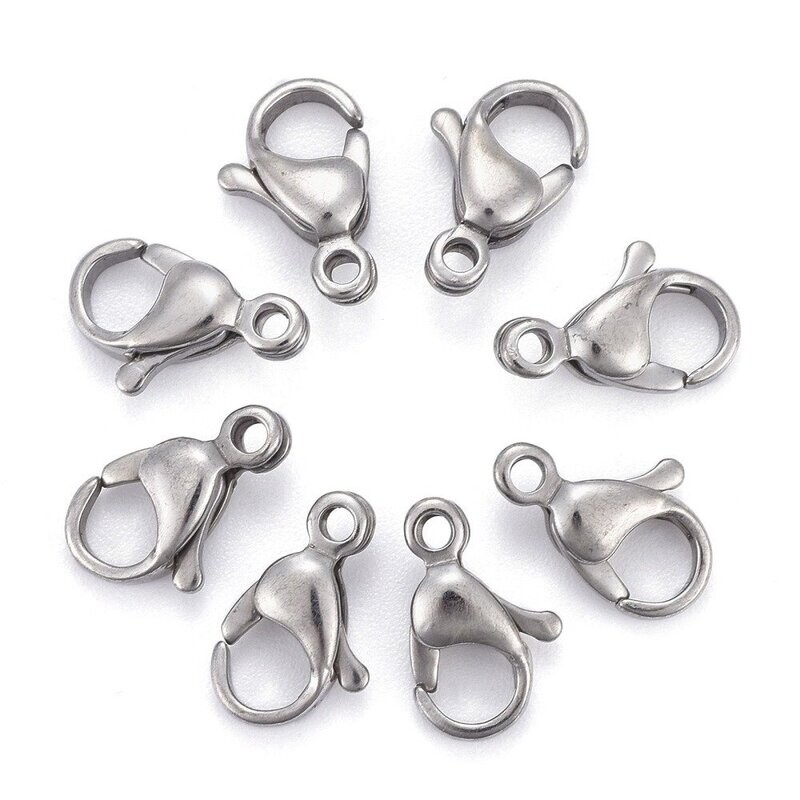 10 x Stainless Steel Lobster Clasps & Split Rings, 15x9mm