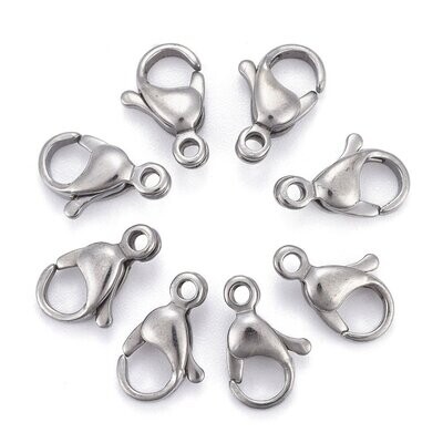 10 x Stainless Steel Lobster Clasps & Split Rings, 15x9mm