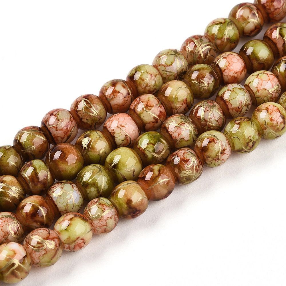Painted Glass Beads, Olive/Brown Mix, 6mm