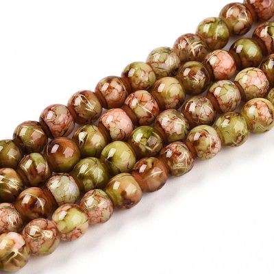 Painted Glass Beads, Olive/Brown Mix, 6mm Painted Glass Beads, Olive/Brown Mix, 6mm