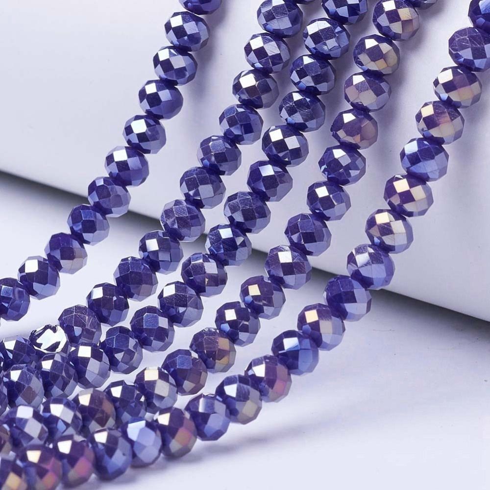 8x6mm Electroplated Faceted Glass Rondelles in Opaque Royal Blue/Purple