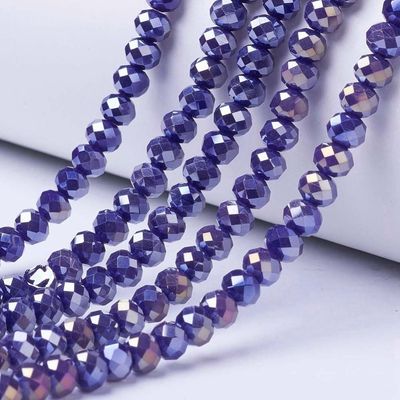 8x6mm Electroplated Faceted Glass Rondelles in Opaque Royal Blue/Purple 8x6mm Electroplated Faceted Glass Rondelles in Opaque Royal Blue/Purple