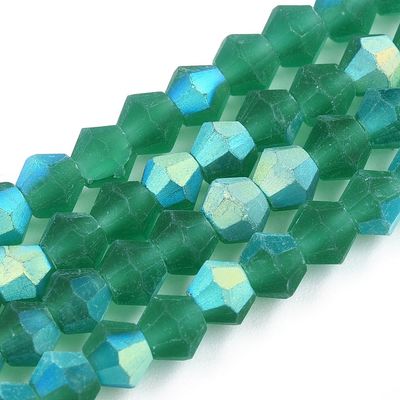 4mm Frosted Glass Bicone Beads, Green