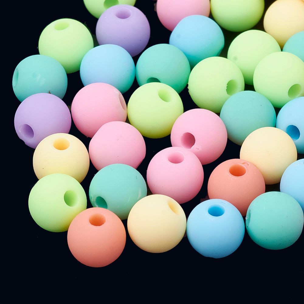 50 x 10mm Rubberized Acrylic Beads, Mixed Pastel Neon