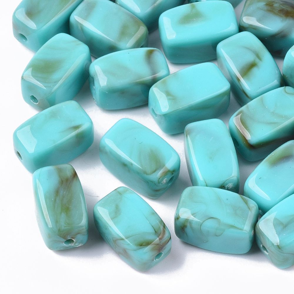 30 x Cuboid Acrylic Marbled Beads in Turquoise, 13x7mm