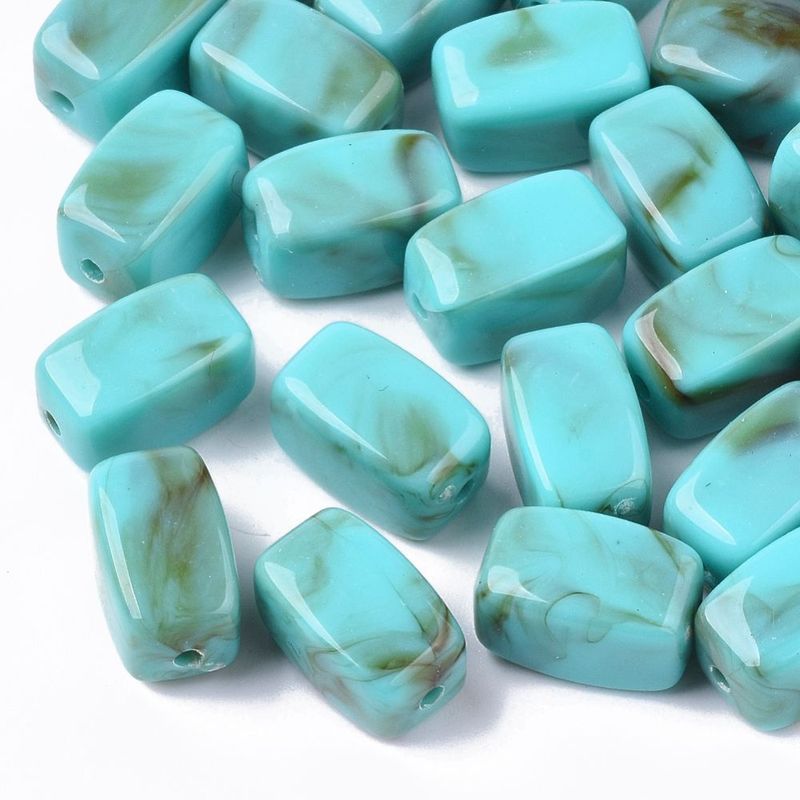 30 x Cuboid Acrylic Marbled Beads in Turquoise, 13x7mm 30 x Cuboid Acrylic Marbled Beads in Turquoise, 13x7mm