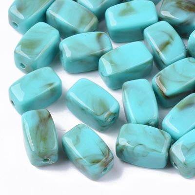 30 x Cuboid Acrylic Marbled Beads in Turquoise, 13x7mm