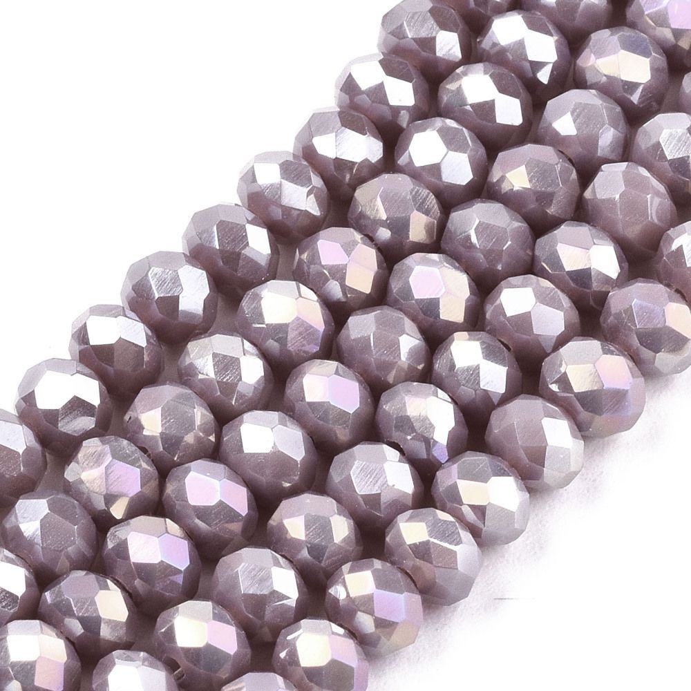 8x6mm Electroplated Faceted Glass Rondelles in Opaque Mauve