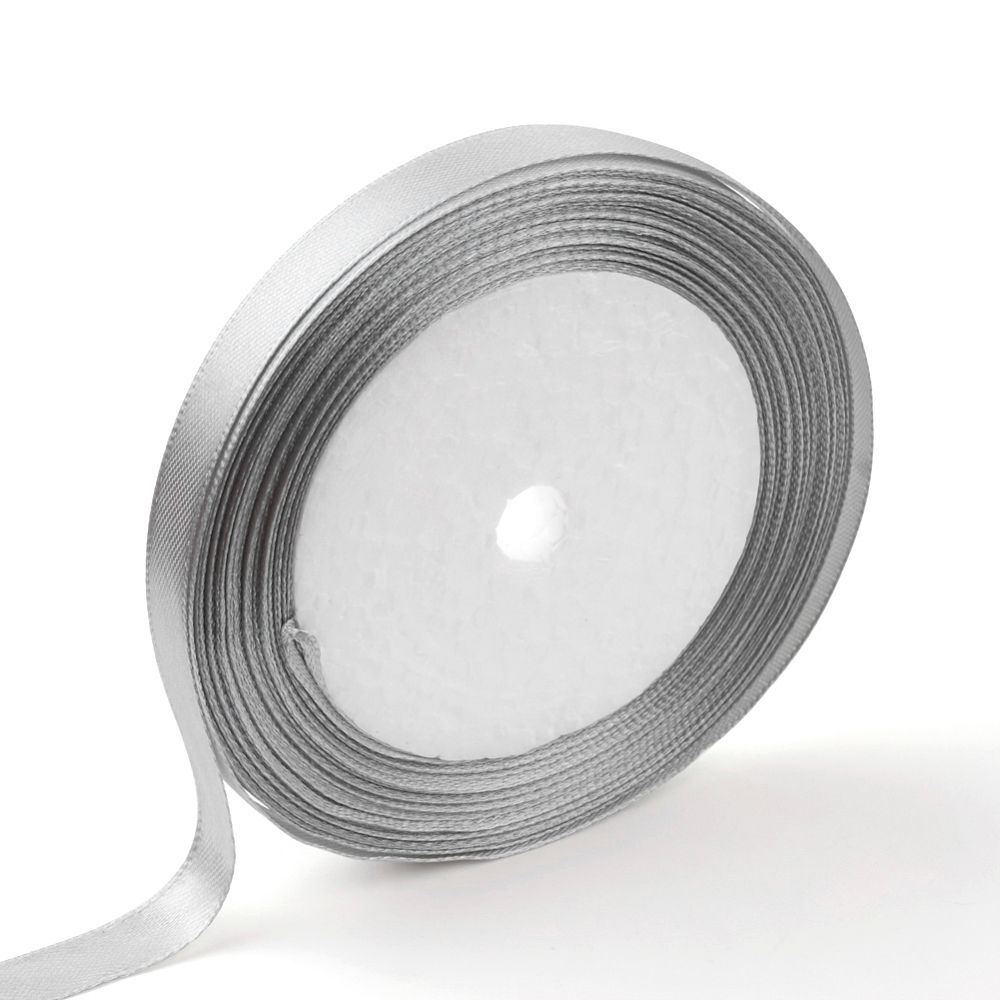 6mm Satin Ribbon, Silver, 22m