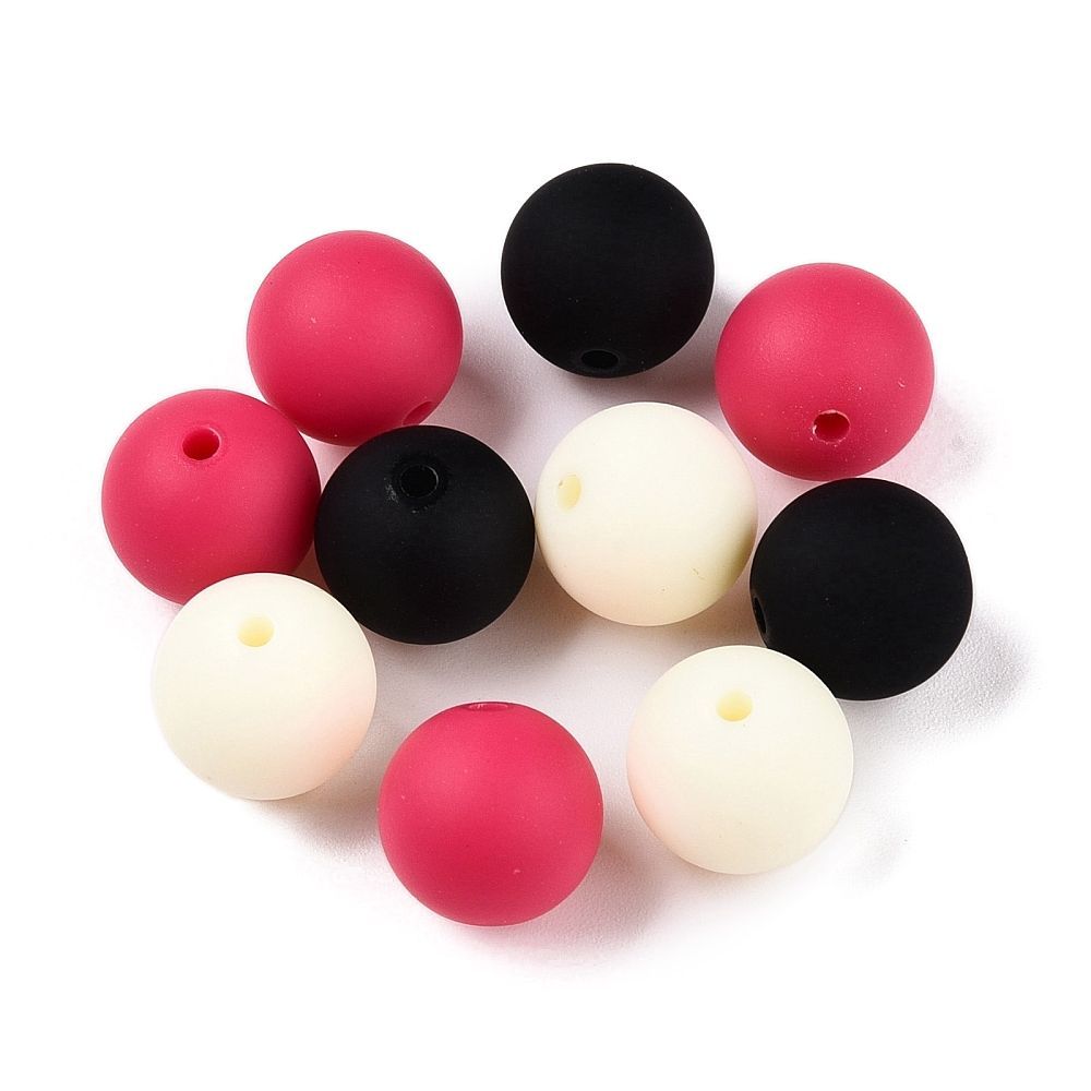 30 x 10mm Rubberized Acrylic Beads, Black/Ivory/Red