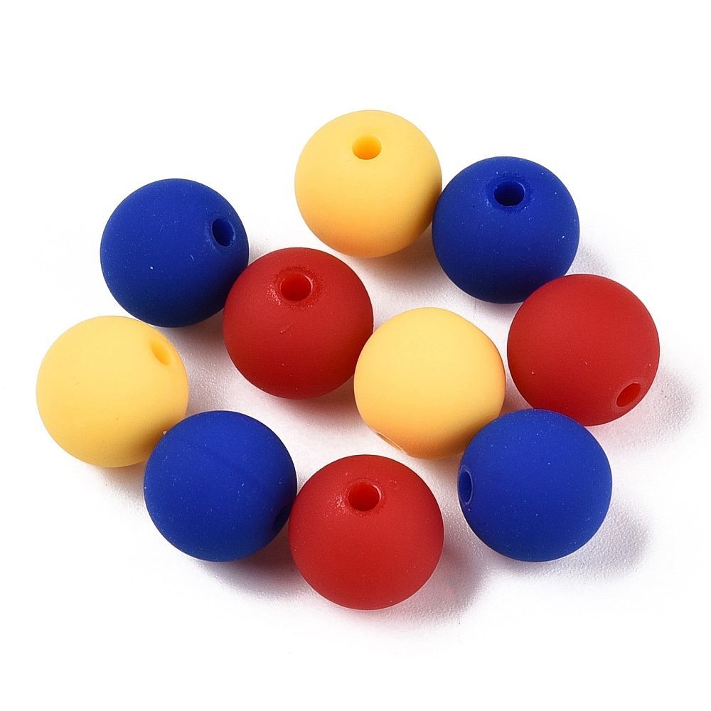 30 x 10mm Rubberized Acrylic Beads, Red/Blue/Yellow