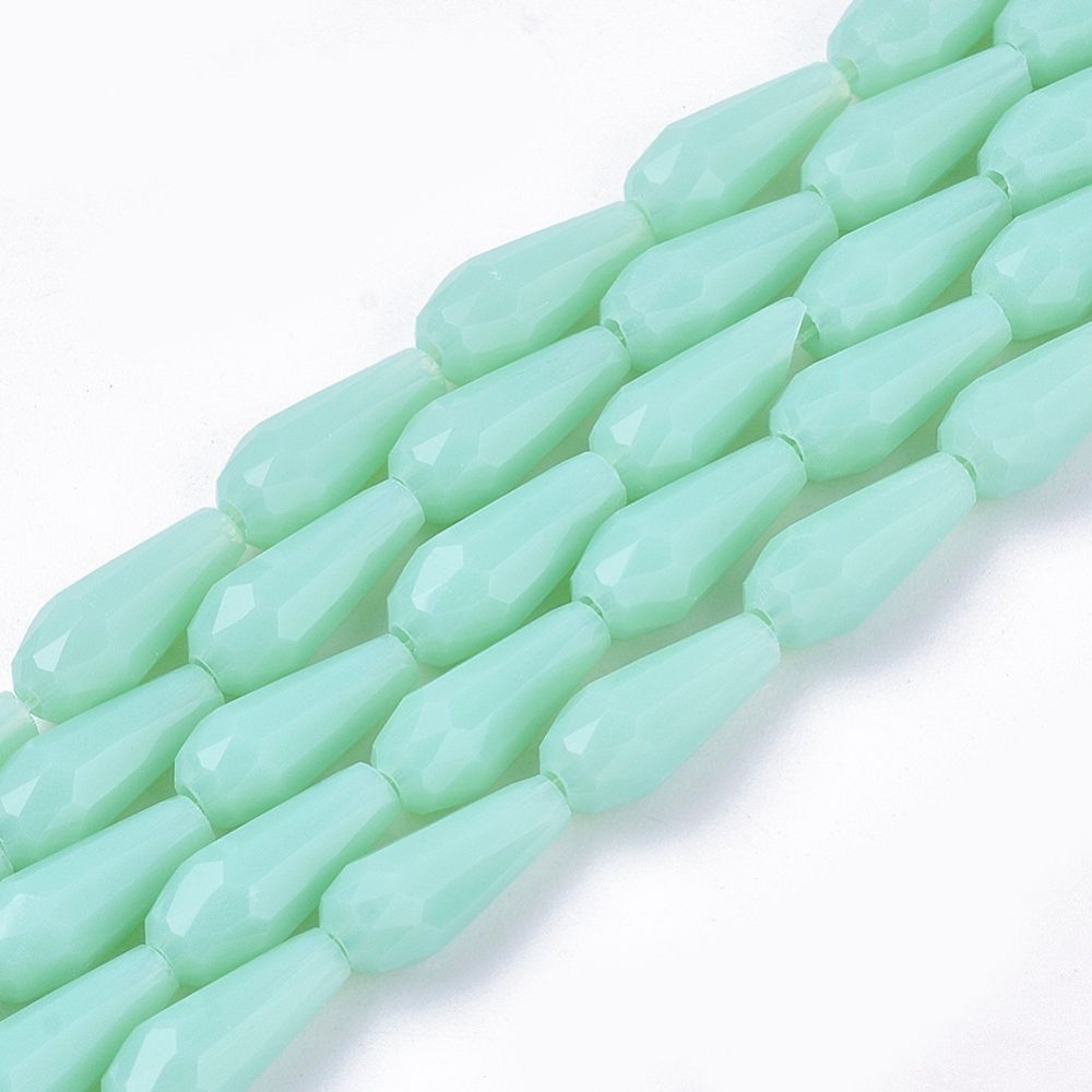 Faceted Opaque Glass Teardrop Beads in Mint Green, 9x4mm Faceted Opaque Glass Teardrop Beads in Mint Green, 9x4mm