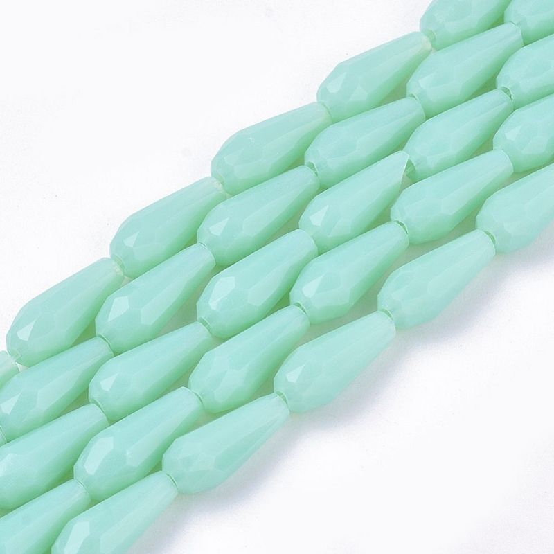 Faceted Opaque Glass Teardrop Beads in Mint Green, 9x4mm Faceted Opaque Glass Teardrop Beads in Mint Green, 9x4mm