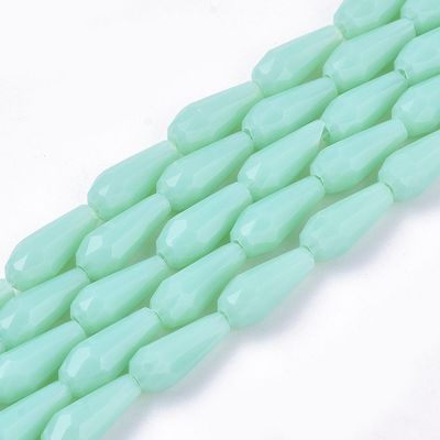 Faceted Opaque Glass Teardrop Beads in Mint Green, 9x4mm Faceted Opaque Glass Teardrop Beads in Mint Green, 9x4mm
