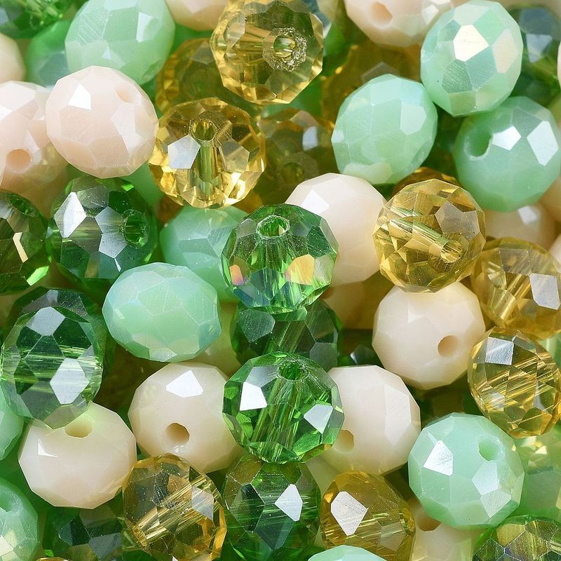 50 x Faceted Glass Rondelles, 8x6mm, Green Mix 50 x Faceted Glass Rondelles, 8x6mm, Green Mix