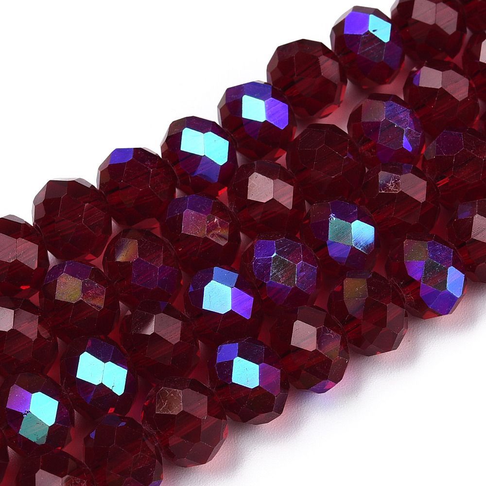 4x3mm Electroplated Crystal Glass Rondelles Rainbow Plated Dark Red, 1 Strand 4x3mm Electroplated Crystal Glass Rondelles Rainbow Plated Dark Red, 1 Strand