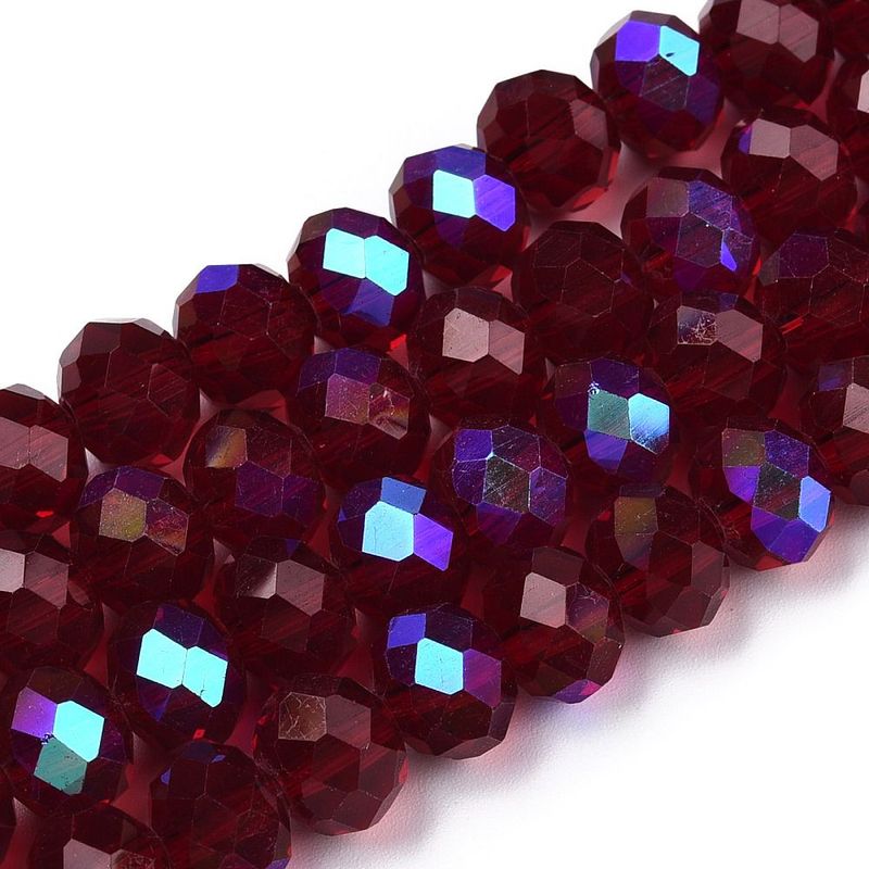 4x3mm Electroplated Crystal Glass Rondelles Rainbow Plated Dark Red, 1 Strand 4x3mm Electroplated Crystal Glass Rondelles Rainbow Plated Dark Red, 1 Strand
