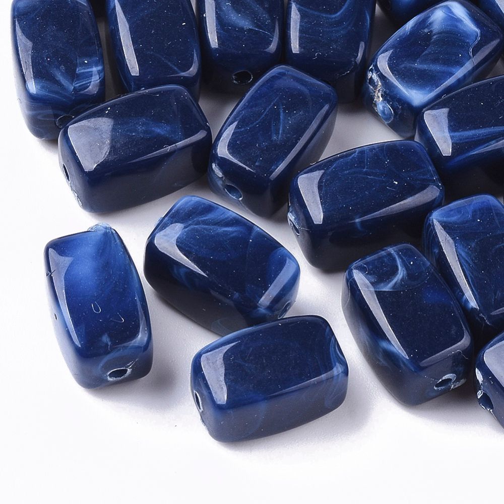 30 x Cuboid Acrylic Marbled Beads in Dark Blue, 13x7mm 30 x Cuboid Acrylic Marbled Beads in Dark Blue, 13x7mm