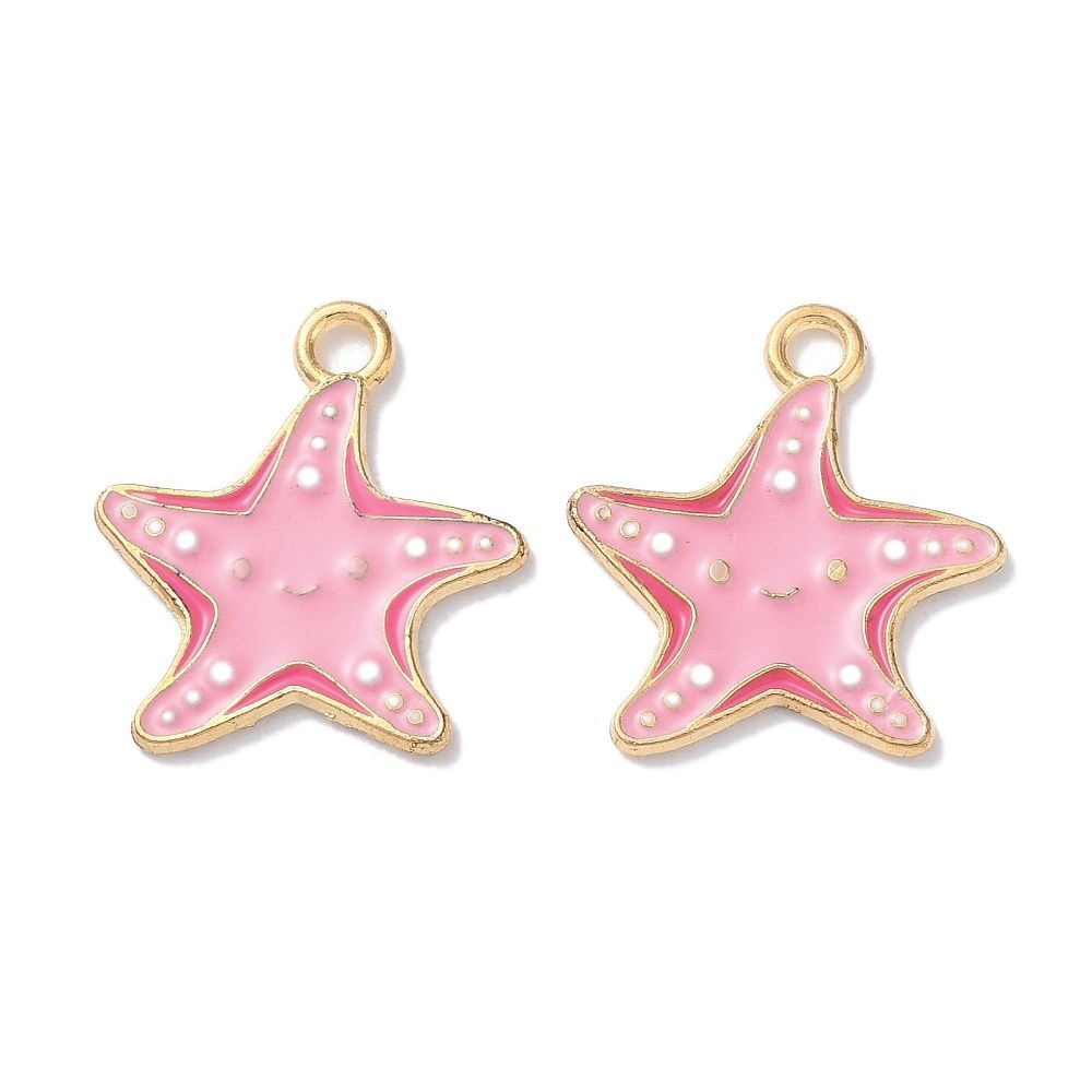 Enamel & Gold Pink Starfish Charm, 19x17mm