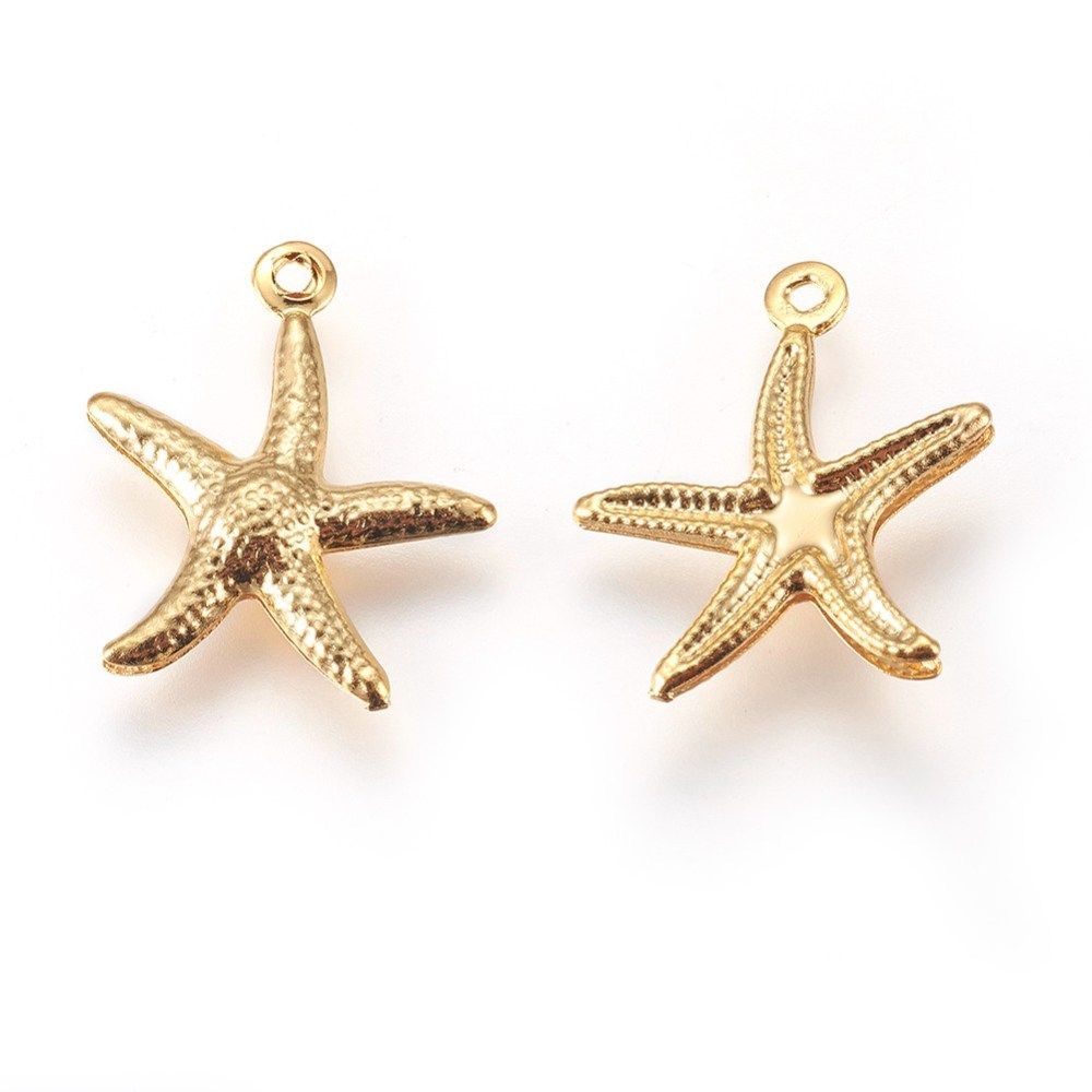 Stainless Steel Gold Starfish Charm, 17x15mm