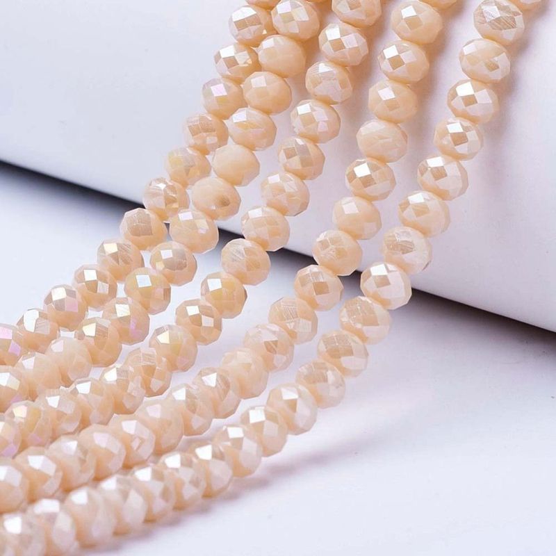 6x5mm Electroplated Faceted Glass Rondelles in Light Peach, 1 Strand