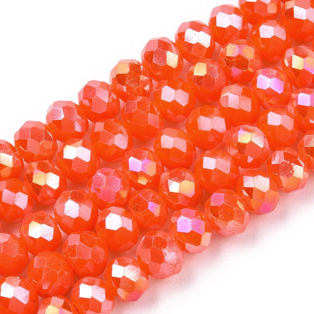 6x5mm Electroplated Faceted Glass Rondelles in Orange/Red, 1 Strand 6x5mm Electroplated Faceted Glass Rondelles in Orange/Red, 1 Strand