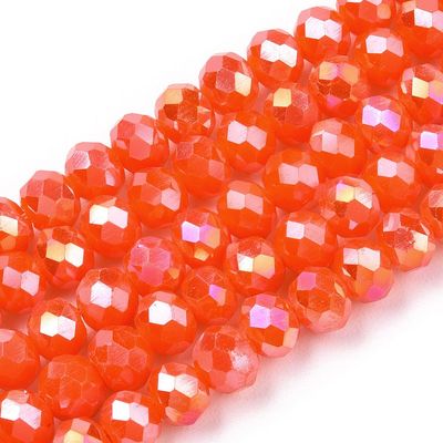 6x5mm Electroplated Faceted Glass Rondelles in Orange/Red, 1 Strand