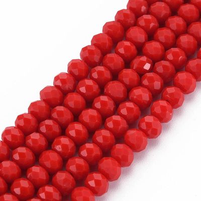 4x3mm Faceted Opaque Glass Rondelles, Red, 1 Strand 4x3mm Faceted Opaque Glass Rondelles, Red, 1 Strand