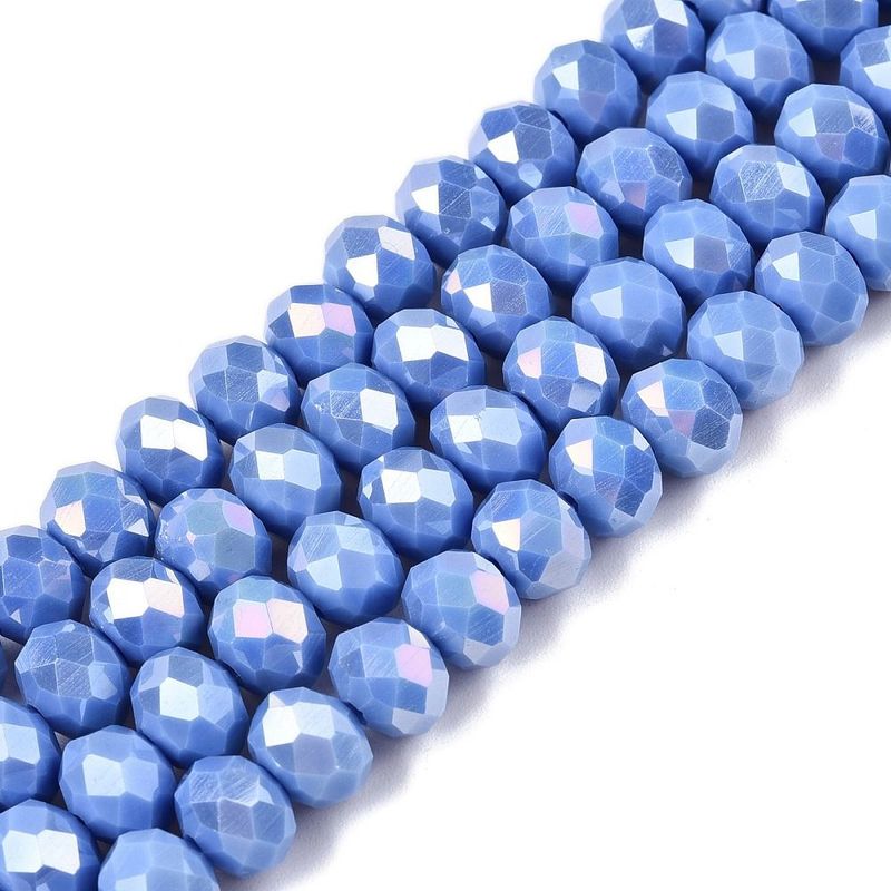 8x6mm Electroplated Faceted Glass Rondelles in Opaque Cornflower Blue 8x6mm Electroplated Faceted Glass Rondelles in Opaque Cornflower Blue