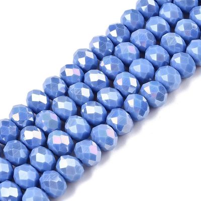 8x6mm Electroplated Faceted Glass Rondelles in Opaque Cornflower Blue 8x6mm Electroplated Faceted Glass Rondelles in Opaque Cornflower Blue