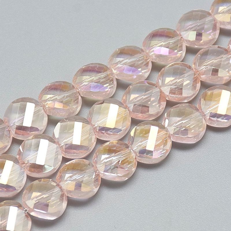 50 x Electroplated Glass Coins in Pink with Rainbow Plating, 8x5mm 50 x Electroplated Glass Coins in Pink with Rainbow Plating, 8x5mm