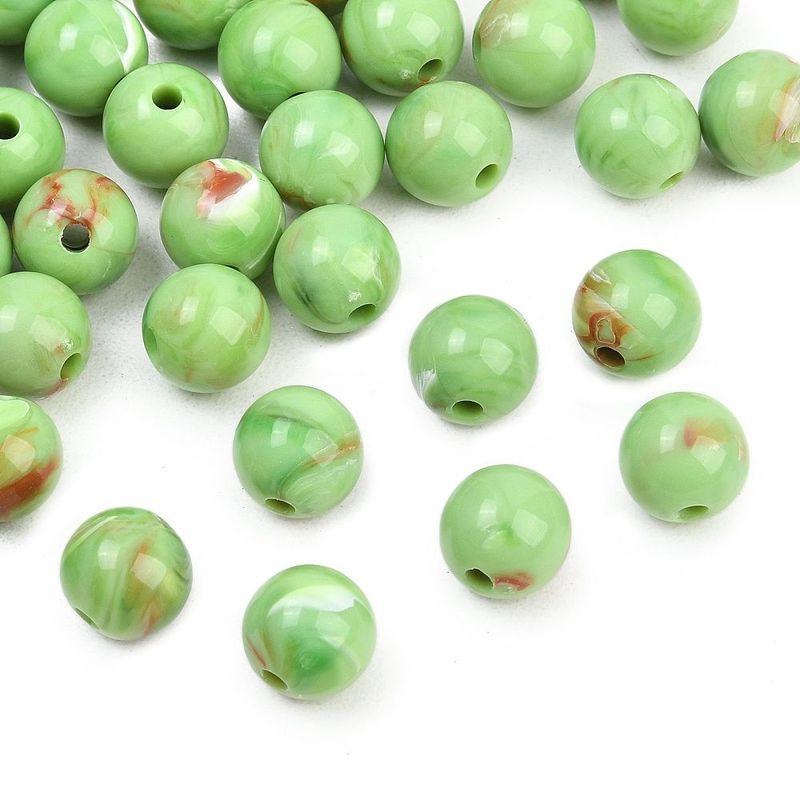30 x 9mm Marbled Acrylic Beads, Lime Green 30 x 9mm Marbled Acrylic Beads, Lime Green