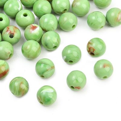 30 x 9mm Marbled Acrylic Beads, Lime Green