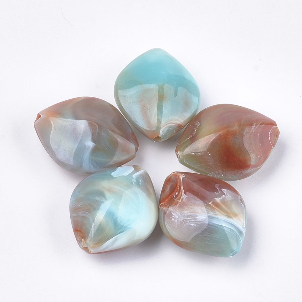 5 x Marbled Acrylic Horse Eye Beads, 35x30x17mm