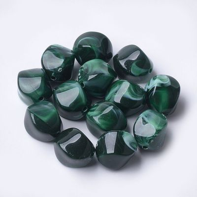 20 x Marbled Acrylic Nuggets, 15x12mm, Green