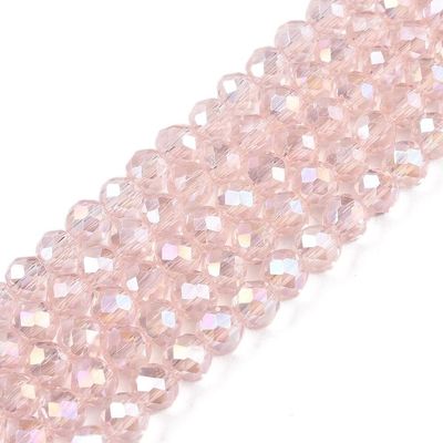6x5mm Electroplated Faceted Glass Rondelles in Pink, 1 Strand