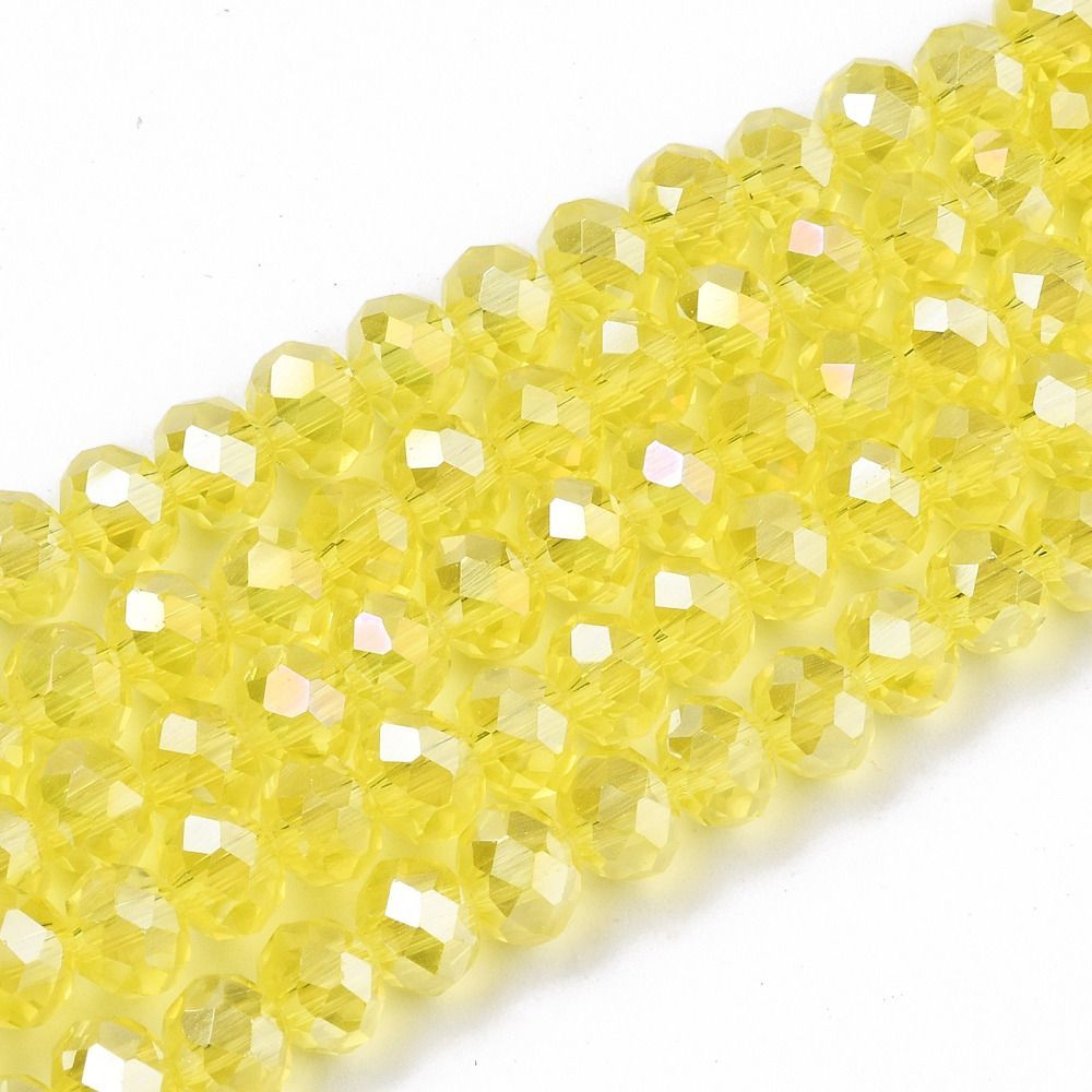 6x5mm Electroplated Faceted Glass Rondelles in Yellow, 1 Strand 6x5mm Electroplated Faceted Glass Rondelles in Yellow, 1 Strand