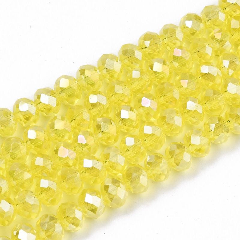 6x5mm Electroplated Faceted Glass Rondelles in Yellow, 1 Strand